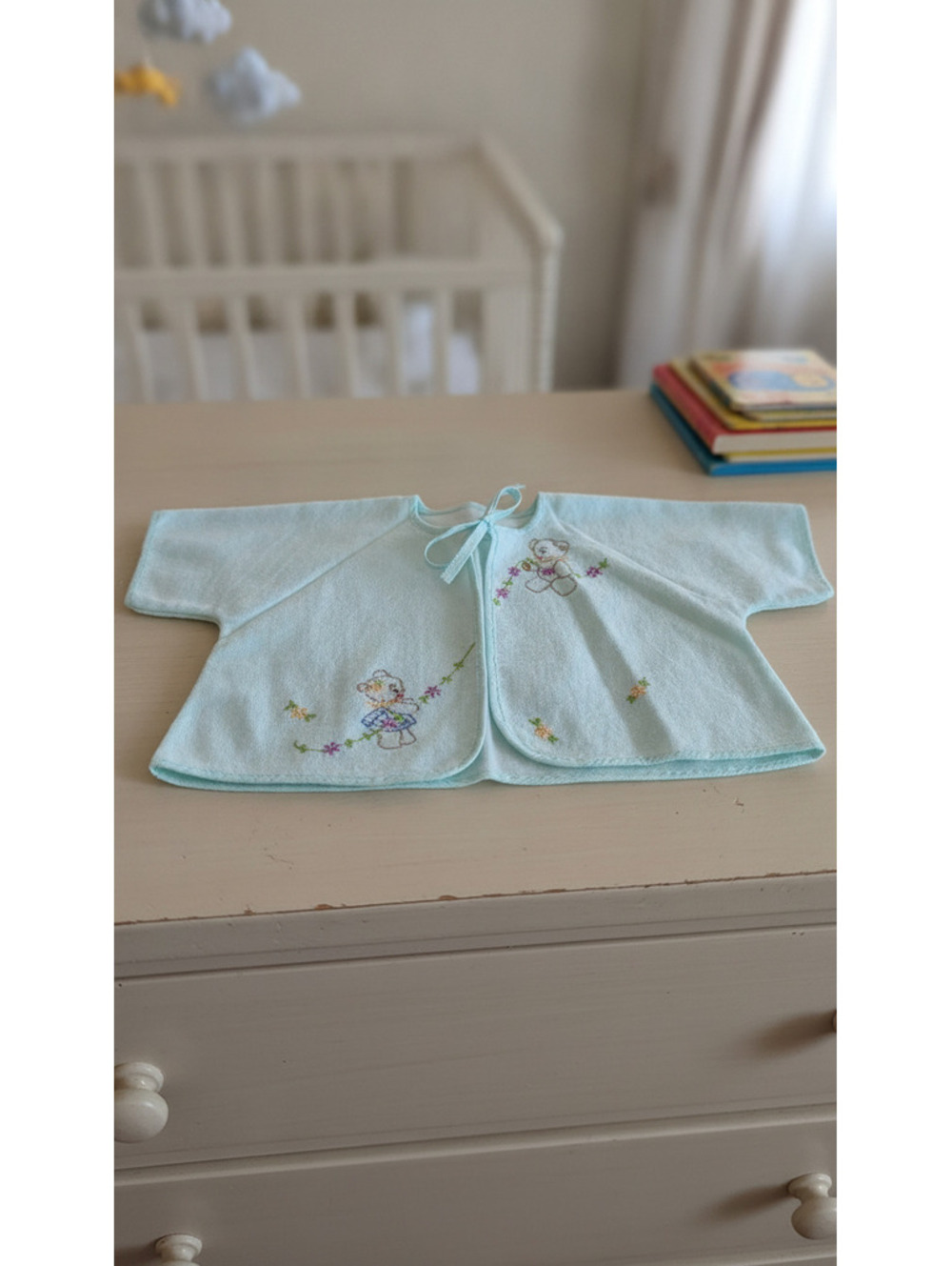 Adorable Vintage Baby Cape with Hand-Embroidered Teddy Bears and Floral Details